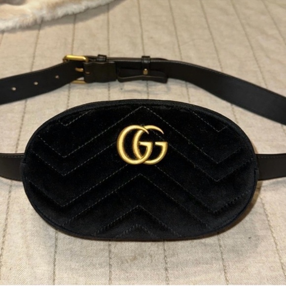 Gucci Handbags - Gucci Marmont Black Velvet Belt Bag
